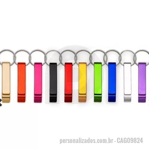 Chaveiro com abridor de garrafa personalizado - Chaveiro com abridor de garrafa Personalizado - CAG09824 - Chaveiro abridor de metal formato “pé de galinha”,(CxL):  8,4 cm -comprimento com argola. - 167292 - Chaveiro com abridor de garrafa