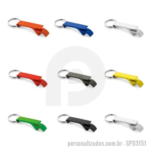 Chaveiro com abridor de garrafa personalizado - Chaveiro em alumínio com abridor de garrafas. 11 x 60 x 15 mm