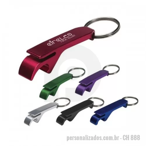 Chaveiro com abridor de garrafa personalizado - Chaveiro abridor de garrafa e  latinha em alumínio anodizado disponível em diversas. cores. Gravação indelével da logo a laser. Despachamos com frete pago par todo o Brasil.