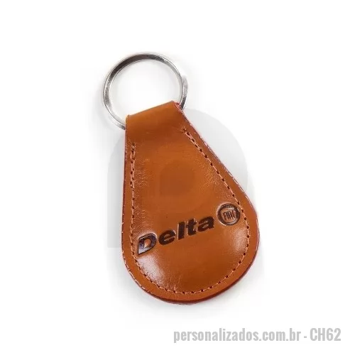 Chaveiro de couro ou sintético personalizado - Chaveiro – CH62 Chaveiro produzido em sintético nobre ou couro legitimo, com acabamento costurado, possui argola, pode ser personalizado com gravação em baixo relevo.