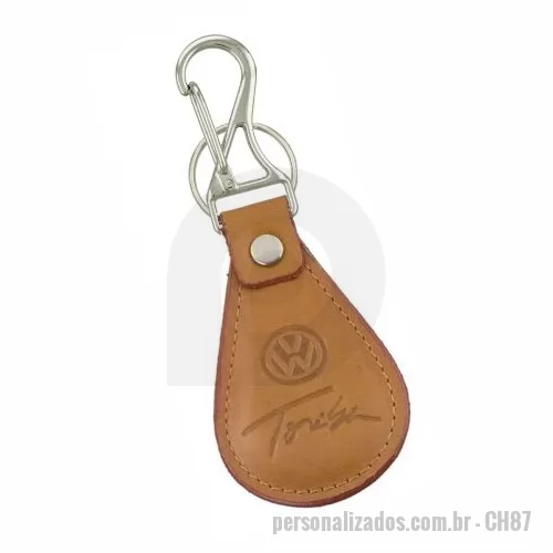 Chaveiro de couro ou sintético personalizado - Chaveiro – CH87 Chaveiro produzido em sintético nobre com acabamento costurado, possui argola e ferragem especial, pode ser personalizado com gravação em baixo relevo.