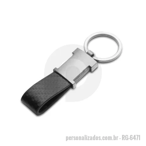 Chaveiro de couro ou sintético personalizado - Chaveiro de metal em níquel fosco + PU, acompanha caixa com berço aveludado.