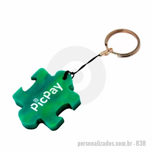 Chaveiro ecológico personalizado - Green Plasticaria, fabricado 100% com plástico reciclado, produto inovador e eco sustentável, medindo 5,0x3,9cm, a escolha ideal para o meio ambiente e para adequação às estratégias corporativas de ESG.