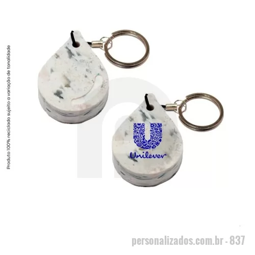 Chaveiro ecológico personalizado - Green Plasticaria, fabricado 100% com plástico reciclado, produto inovador e eco sustentável, medindo 5,5x4,0cm, a escolha ideal para o meio ambiente e para adequação às estratégias corporativas de ESG.