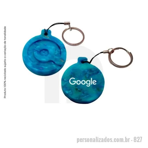 Chaveiro ecológico personalizado - Green Plasticaria, fabricado 100% com plástico reciclado, produto inovador e eco sustentável, medindo 4,7x4,2cm , a escolha ideal para o meio ambiente e para adequação às estratégias corporativas de ESG.