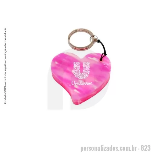 Chaveiro ecológico personalizado - Green Plasticaria, fabricado 100% com plástico reciclado, produto inovador e eco sustentável, medindo 5,5x5,0, a escolha ideal para o meio ambiente e para adequação às estratégias corporativas de ESG.