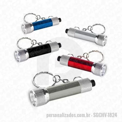Chaveiro lanterna personalizado - chaveiro Alumínio. Com 3 LEDs. Incluso 4 pilhas LR44. MEDIDAS: 17 x 62 mm. GRAVA??O: Corpo, Laser 1 cor medidas aproximadas: 7 x 30 mm.