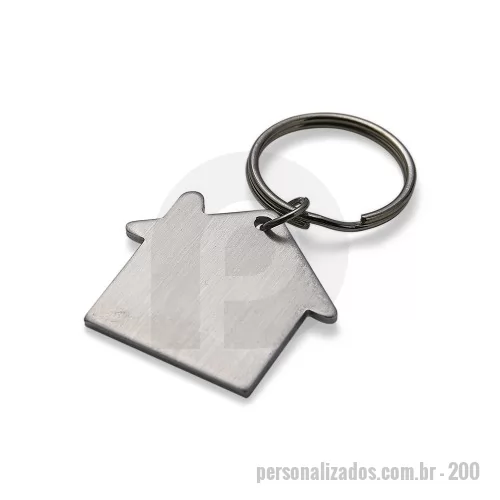 Chaveiro metálico personalizado - Chaveiro plaquinha metálica em formato casa com pintura fosca, frente e verso liso.