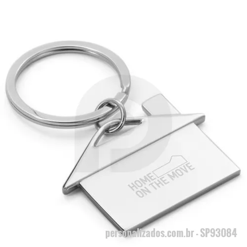 Chaveiro metálico personalizado - Chaveiro em metal em formato de casa. Fornecido em caixa presente. 49 x 36 x 3 mm