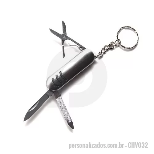 Chaveiro metálico personalizado - Chaveiro Canivete 3 Funções