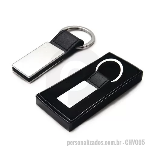 Chaveiro metálico personalizado - Chaveiro Metal com Detalhe em Couro