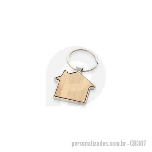 Chaveiro metálico personalizado - Chaveiro de Metal e Bambu Personalizado