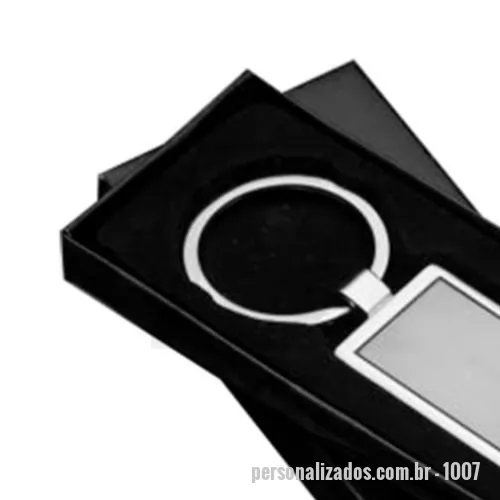 Chaveiro metálico personalizado - Chaveiro Metalico Premium  retangular com embalagem
