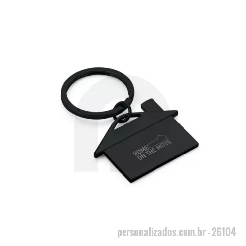Chaveiro metálico personalizado - Chaveiro em metal em formato de casa. Fornecido em caixa presente