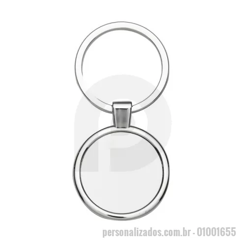 Chaveiro metálico personalizado - Chaveiro de metal redondo com chapa central, verso liso.