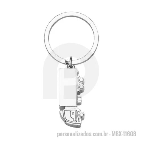 Chaveiro metálico personalizado - Chaveiro metálico brilhante e compacto, com formato de caminhão e argola em ferro, próprio para organizar chaves ou como objeto decorativo.  Altura :  1,7 cm  Largura :  1,2 cm  Comprimento :  4,1 cm