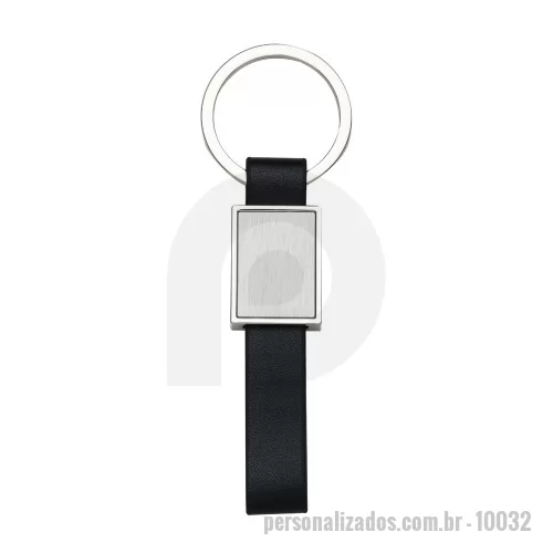 Chaveiro personalizado - Chaveiro de metal quadrado com alça emborrachada. Possui chapa frontal em metal e verso liso.