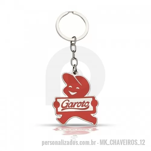 Chaveiro personalizado - Chaveiro em metal, desenvolvido para a Garoto , modelo recortado, Alto e baixo relevo, com resina 1 cor e banho de níquel, sistema corrente e argola.