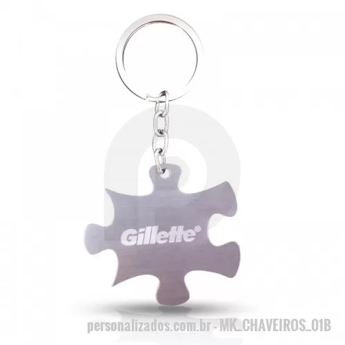 Chaveiro personalizado - Chaveiro em aço, desenvolvido para a Gillette, efeito fosco, modelo com recorte especial e logo em baixo relevo.