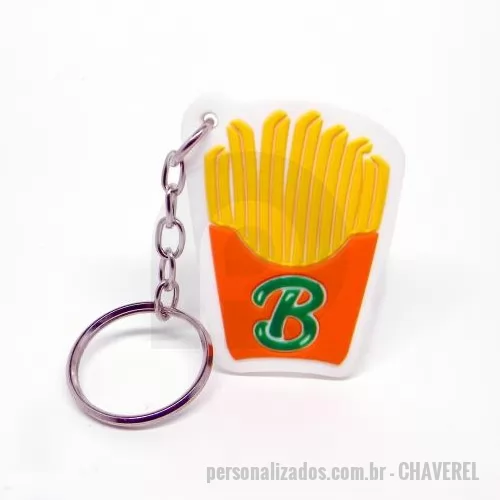 Chaveiro personalizado - Chaveiro Emborrachado, Gravação em Alto relevo com a logo do cliente. Desenvolvimento de formato específico. Acabamento em cordão de nylon e argola (ou em corrente metálica e argola).