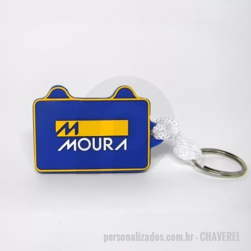 Chaveiro personalizado - Chaveiro Emborrachado, Gravação em Alto relevo com a logo do cliente. Desenvolvimento de formato específico. Acabamento em cordão de nylon e argola (ou em corrente metálica e argola).