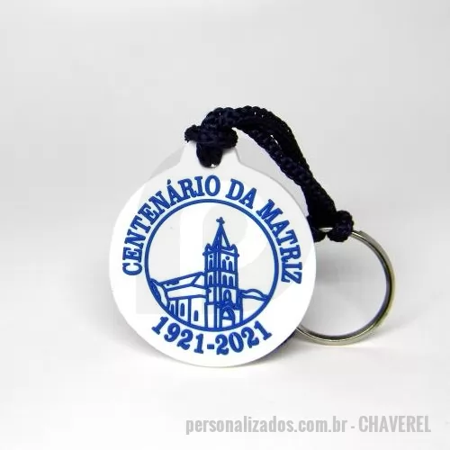 Chaveiro personalizado - Chaveiro Emborrachado, Gravação em Alto relevo com a logo do cliente. Desenvolvimento de formato específico. Acabamento em cordão de nylon e argola (ou em corrente metálica e argola).