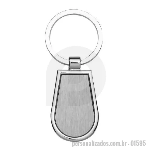 Chaveiro personalizado - Chaveiro de metal formato gota com chapa central, verso liso.