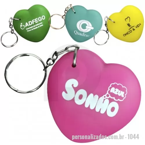 Chaveiro personalizado - Chaveiro Coração antiestresse em vinil, com área para impressão da logomarca