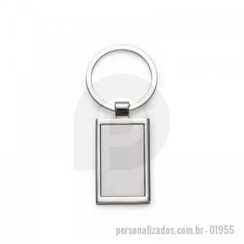 Chaveiro personalizado - Chaveiro de metal retangular com chapa central, verso liso.