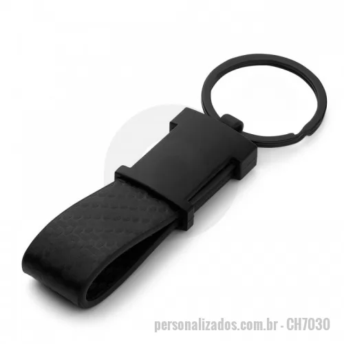 Chaveiro personalizado - Chaveiro de metal em níquel brilhante + PU, acompanha caixa com berço aveludado.