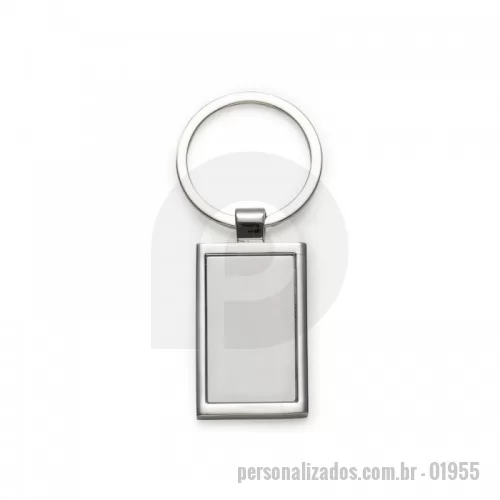 Chaveiro personalizado - Chaveiro de metal retangular com chapa central, verso liso.