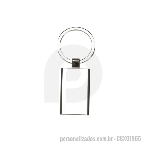 Chaveiro personalizado - Descrição: Chaveiro de metal retangular com chapa central, verso liso.