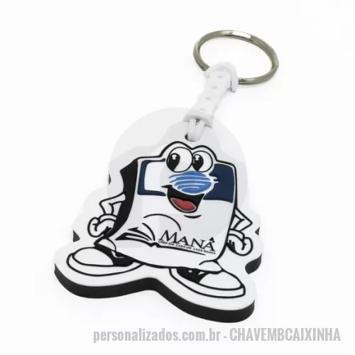 Chaveiro personalizado - Chaveiro Emborrachado Gravação em Alto relevo com a logo do cliente.  Desenvolvimento de formato e marca específica. Acabamento em cordão de nylon e argola (ou em corrente metálica e argola). Faça seu orçamento.