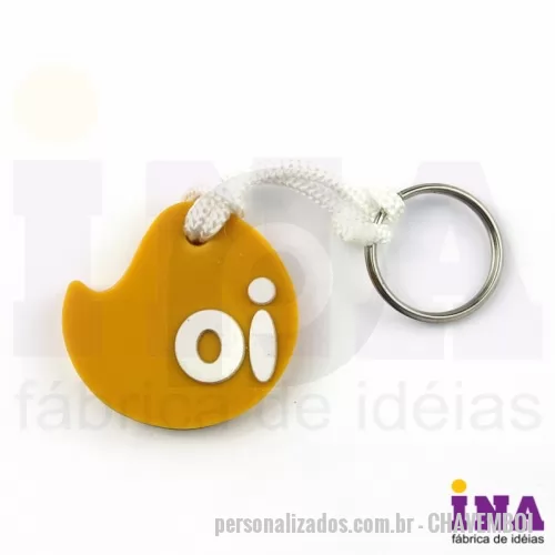 Chaveiro personalizado - Chaveiro Emborrachado Gravação em Alto relevo com a logo do cliente.  Desenvolvimento de formato e marca específica. Acabamento em cordão de nylon e argola (ou em corrente metálica e argola). Faça seu orçamento.