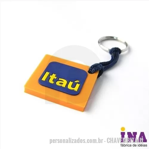 Chaveiro personalizado - Chaveiro Emborrachado Gravação em Alto relevo com a logo do cliente.  Desenvolvimento de formato e marca específica. Acabamento em cordão de nylon e argola (ou em corrente metálica e argola). Faça seu orçamento.