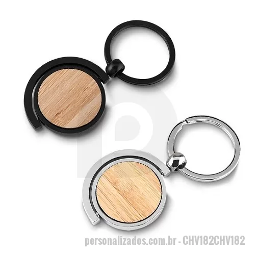 Chaveiro personalizado - Chaveiro Metal com Detalhe em Bambu