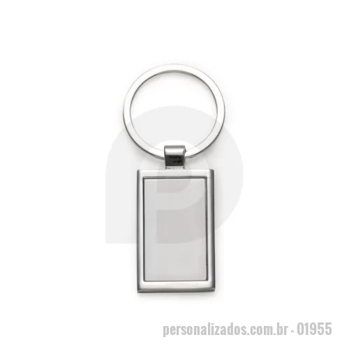 Chaveiro personalizado - Chaveiro de metal retangular com chapa central, verso liso.