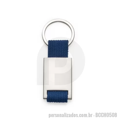 Chaveiro personalizado - Chaveiro de metal retangular com detalhes em nylon + caixa com berço aveludado. Obs.: Frente e versão são iguais.