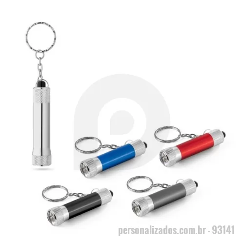 Chaveiro personalizado - Chaveiro em alumínio com lanterna de 3 luzes LEDs