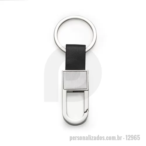 Chaveiro personalizado - Chaveiro metal mosquetão(sem trava) com alça de couro sintético. Possui chapa frontal quadrada em inox e verso brilhante.