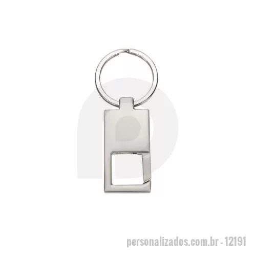Chaveiro personalizado - Chaveiro de metal brilhante/espelhado com mosquetão(sem trava), possui detalhe de rebite frente e verso.