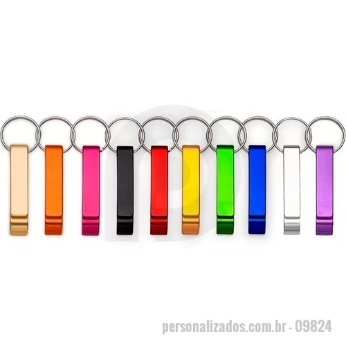 Chaveiro personalizado - Chaveiro abridor de garrafas em metal com argola em ferro niquelado.  Altura :  8,6 cm  Largura :  1,2 cm  Profundidade :  1,4 cm