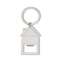 Descrição: Chaveiro abridor metálico formato casa.  Altura :  5,6 cm  Largura :  3,8 cm  Espessura :  0,2 cm  Comprimento :  com argola 8,2cm  Medidas aproximadas para gravação (CxL):  1,3 cm x 3 cm  Peso aproximado (g):  19