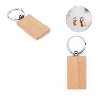 Chaveiro em formato retangular em madeira de faia, resistente e elegante, com argola de ferro. A cor e o resultado da impressão nos materiais naturais pode variar entre produtos. 50 x 28 mm