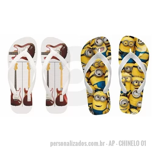 Chinelo personalizado -  Chinelo de borracha injetada tira e sola branca, disponível com sola em outras cores, sob consulta.