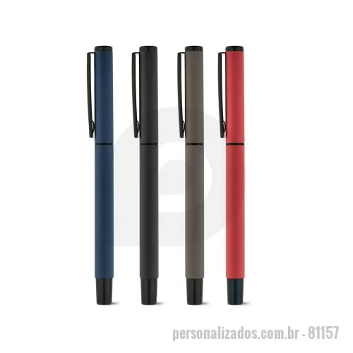 Clipe personalizado - Roller em alumínio com clipe de metal e acabamento emborrachado. Escrita em preto. ø10 x 136 mm