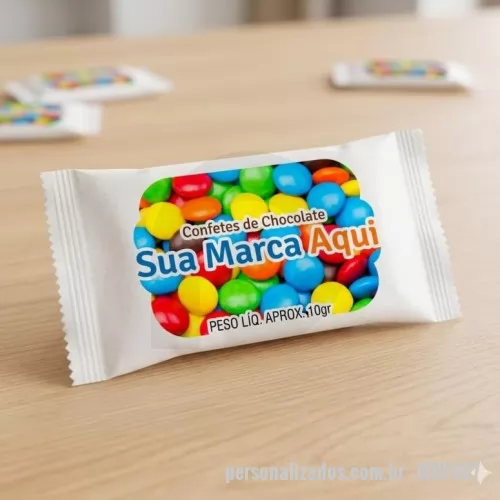 Confetes de Chocolate personalizado - Pastilha de Chocolate com embalagem personalizada é uma ótima opção de brinde promocional e uma ferramenta perfeita para fidelizar o seu cliente.