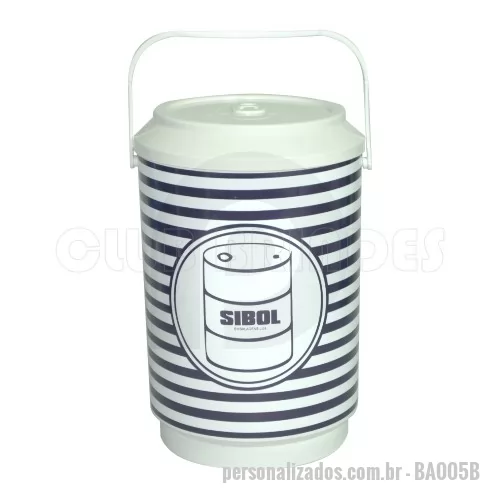 Cooler personalizado - Cooler promocional com capacidade para 08 latas, com alça fixa e isolante térmico. Gravação da logomarca através de adesivo com impressão digital .