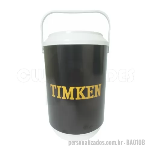 Cooler personalizado - Cooler promocional com capacidade para 10 latas, com alça fixa e isolante térmico. Gravação da logomarca através de adesivo com impressão digital .