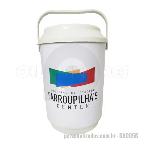 Cooler personalizado - Cooler promocional com capacidade para 08 latas, com alça fixa e isolante térmico. Gravação da logomarca através de adesivo com impressão digital .